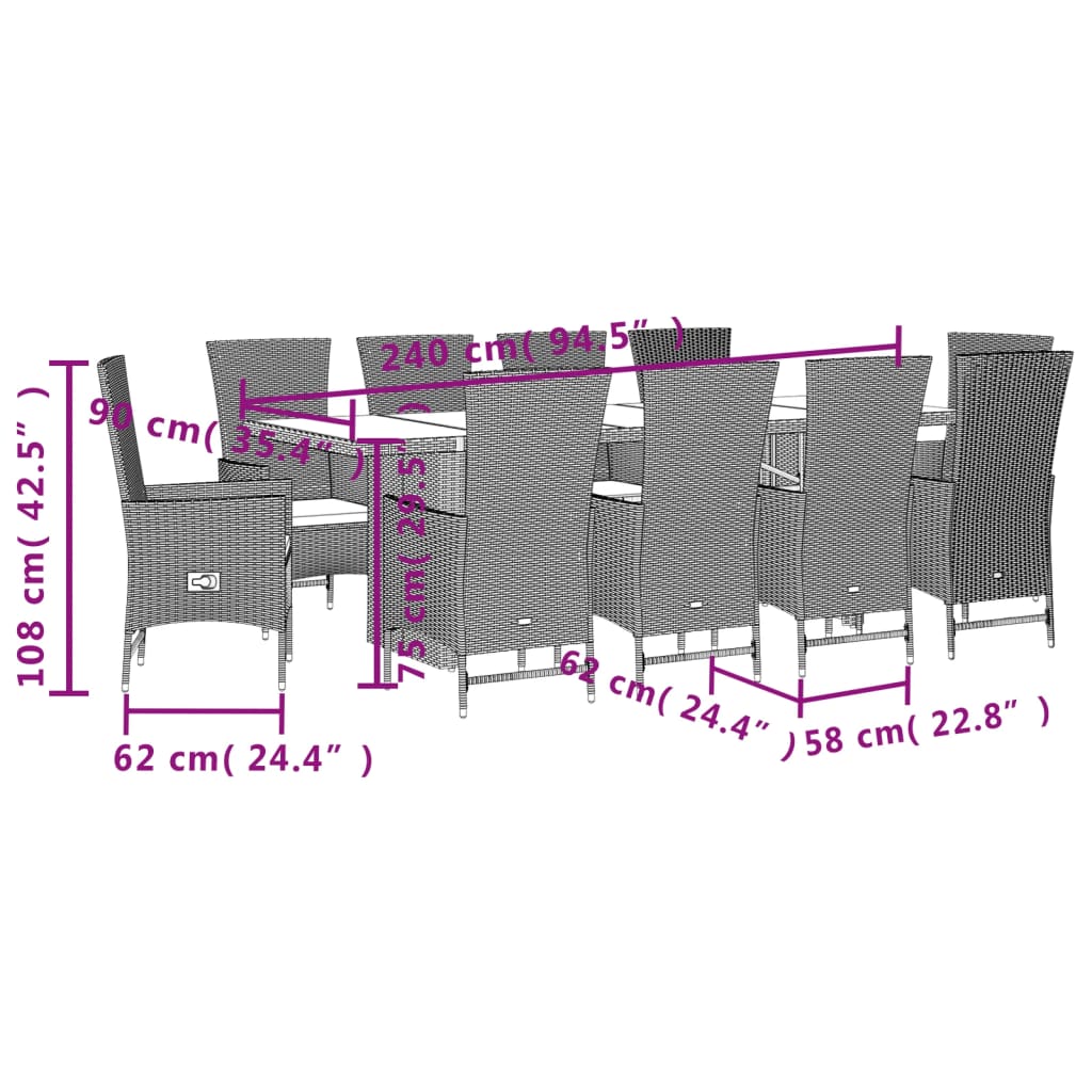 11-Delige Tuinset Met Kussens Poly Rattan Beige