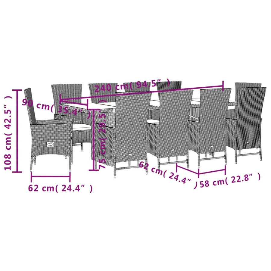 11-Delige Tuinset Met Kussens Poly Rattan Beige
