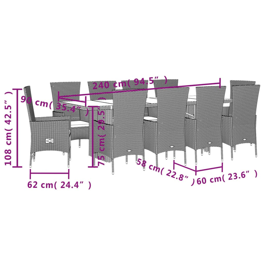 11-Delige Tuinset Met Kussens Poly Rattan Beige 10