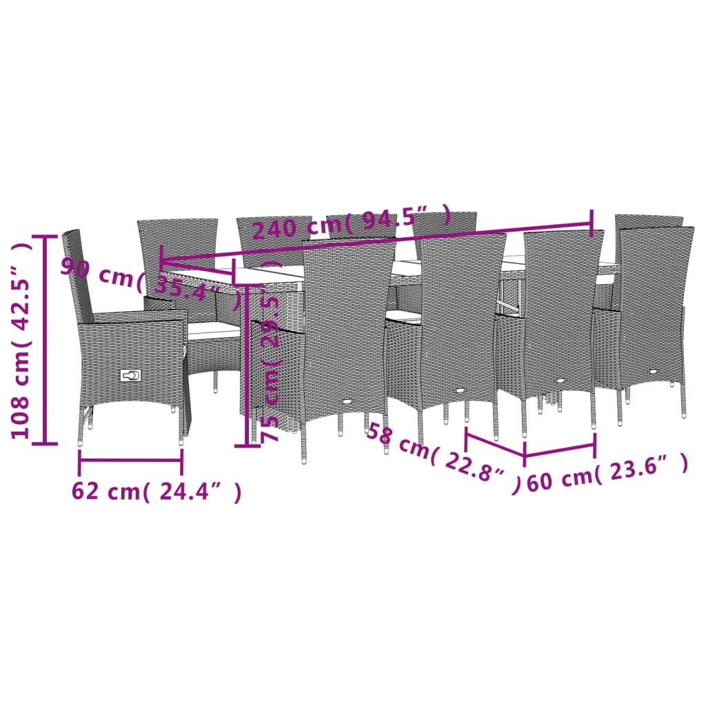 11-Delige Tuinset Met Kussens Poly Rattan Beige 10