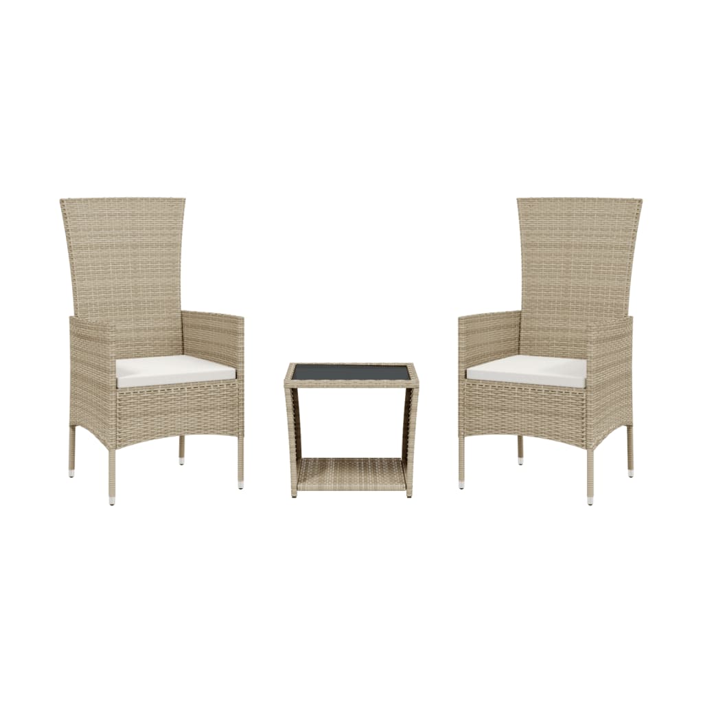 3-Delige Tuinset Met Kussens Poly Rattan Beige