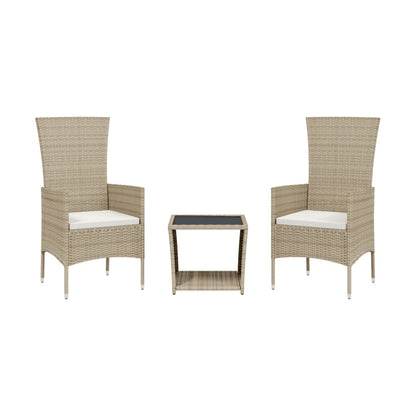 3-Delige Tuinset Met Kussens Poly Rattan Beige