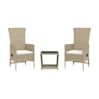 3-Delige Tuinset Met Kussens Poly Rattan Beige