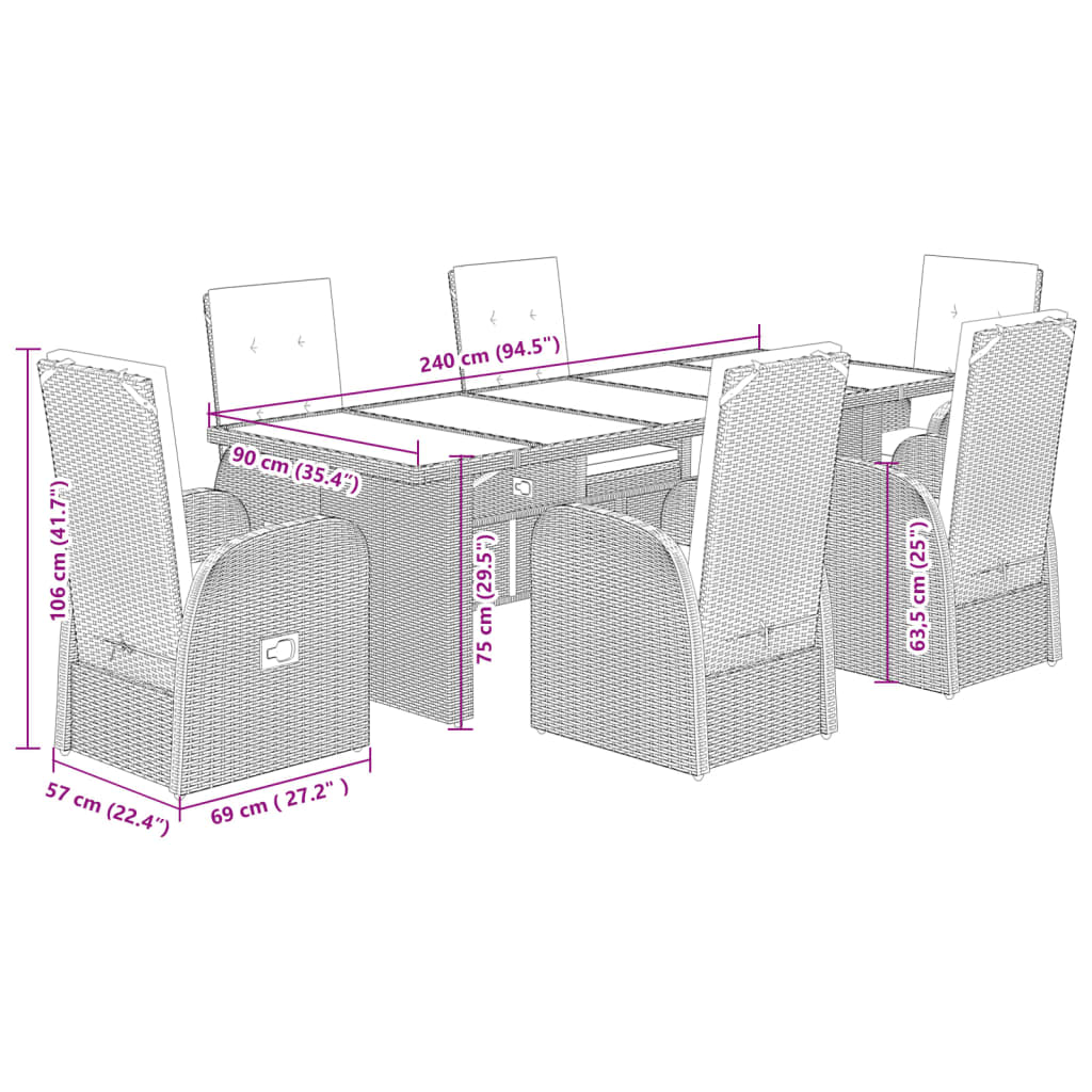 7-Delige Tuinset Met Kussens Poly Rattan Grijs 6