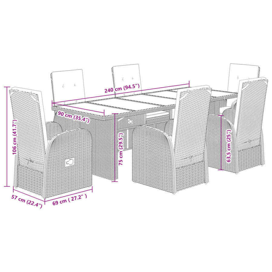 7-Delige Tuinset Met Kussens Poly Rattan Grijs 6