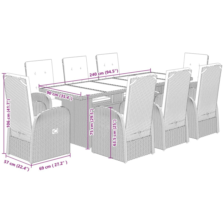 9-Delige Tuinset Met Kussens Poly Rattan Grijs 8
