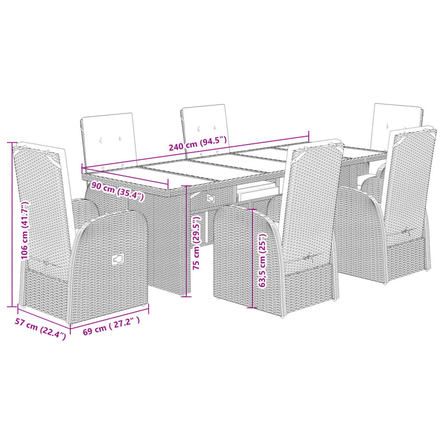 7-Delige Tuinset Met Kussens Poly Rattan Grijs 6