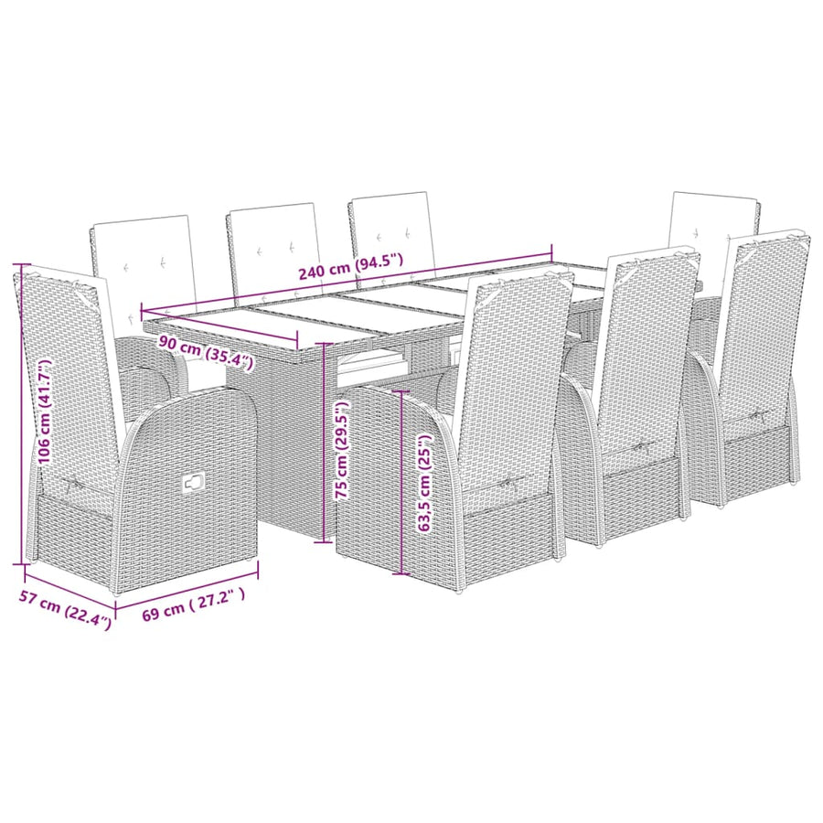 9-Delige Tuinset Met Kussens Poly Rattan Grijs 8