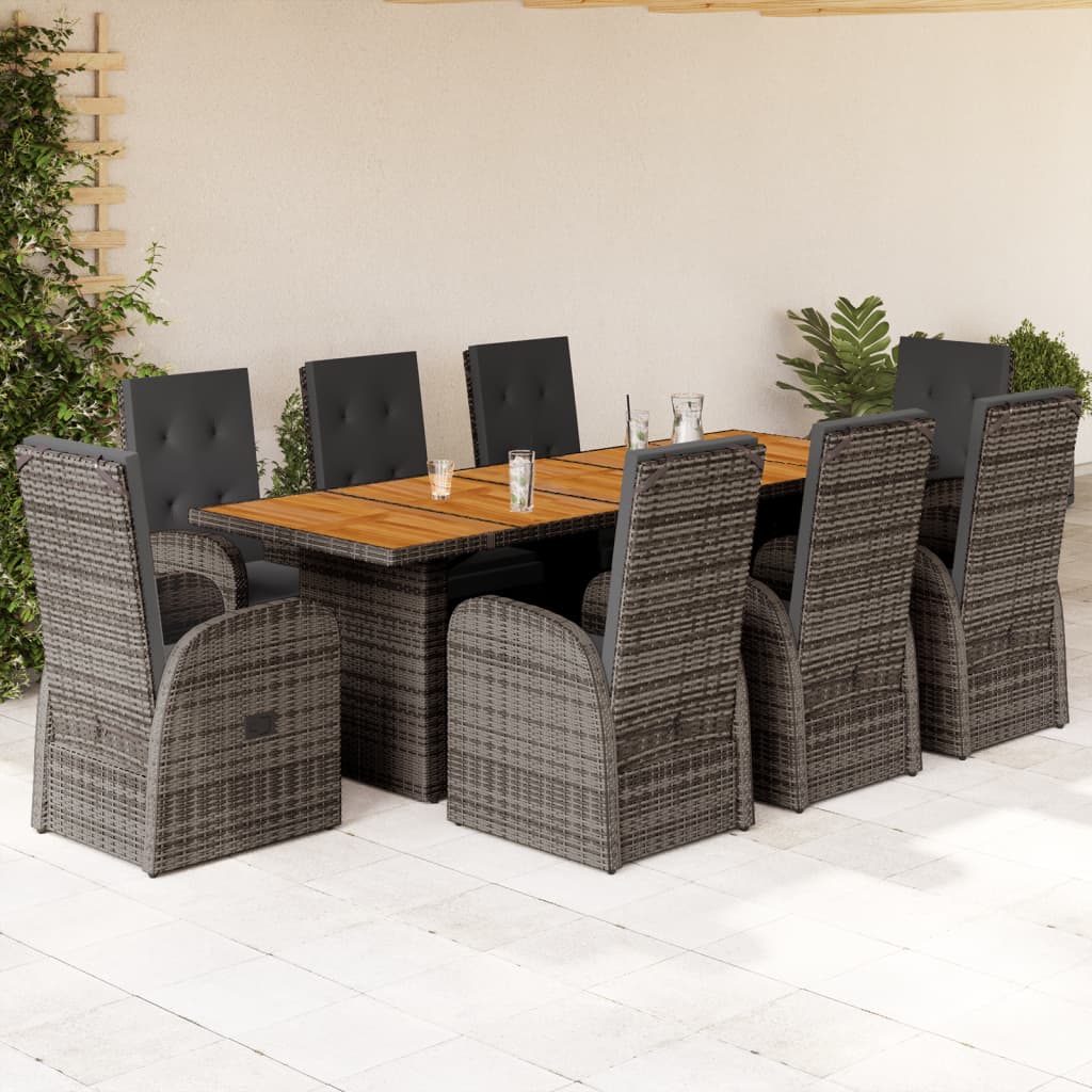 9-Delige Tuinset Met Kussens Poly Rattan Grijs 8