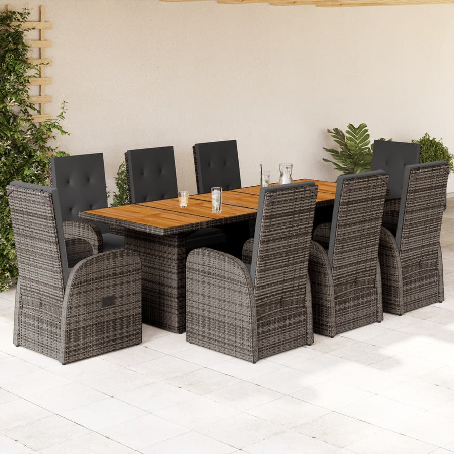 9-Delige Tuinset Met Kussens Poly Rattan Grijs 8