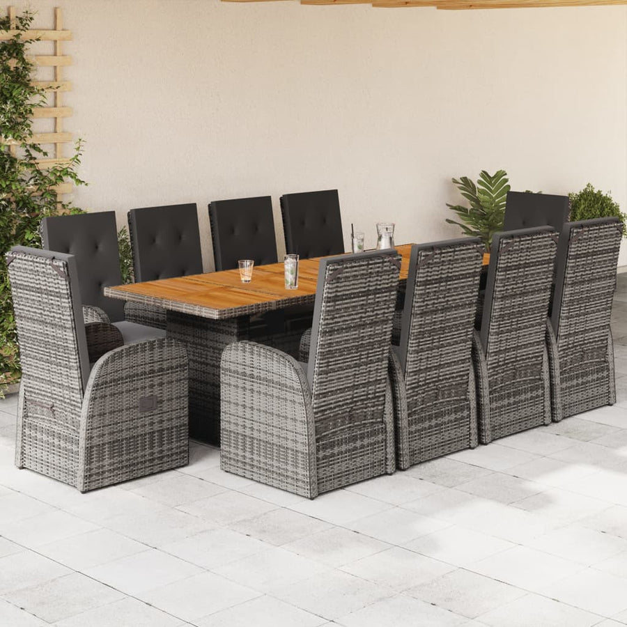 11-Delige Tuinset Met Kussens Poly Rattan Grijs 10