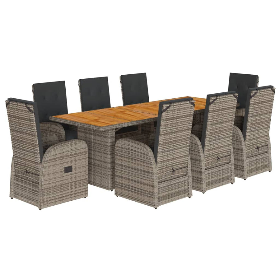 9-Delige Tuinset Met Kussens Poly Rattan Grijs 8
