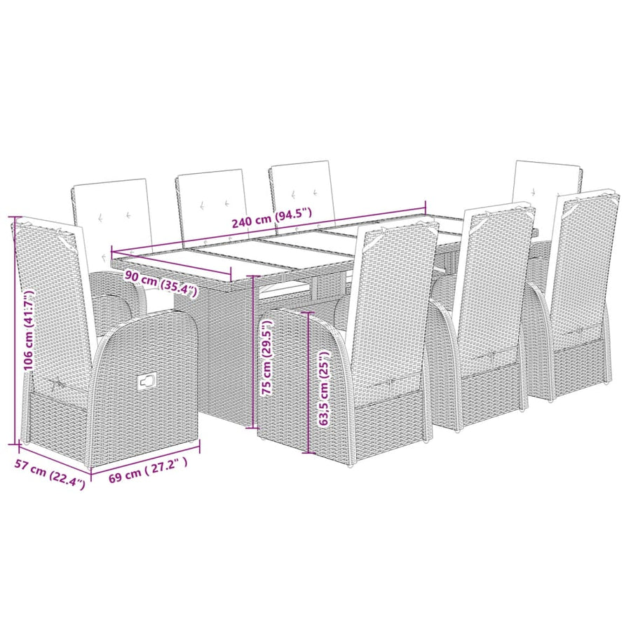 9-Delige Tuinset Met Kussens Poly Rattan Grijs 8