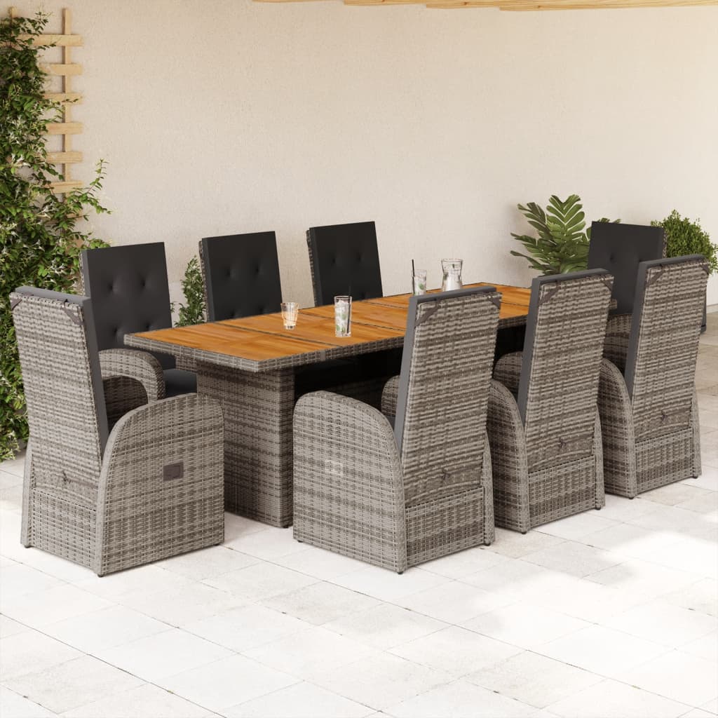 9-Delige Tuinset Met Kussens Poly Rattan Grijs 8