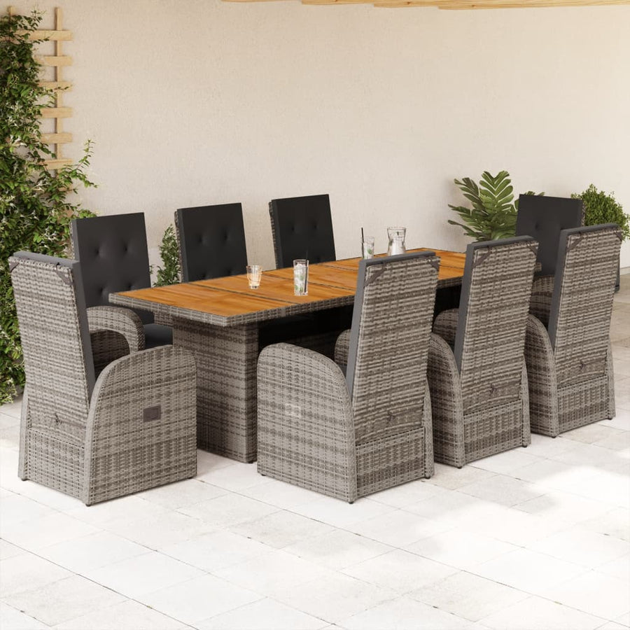 9-Delige Tuinset Met Kussens Poly Rattan Grijs 8