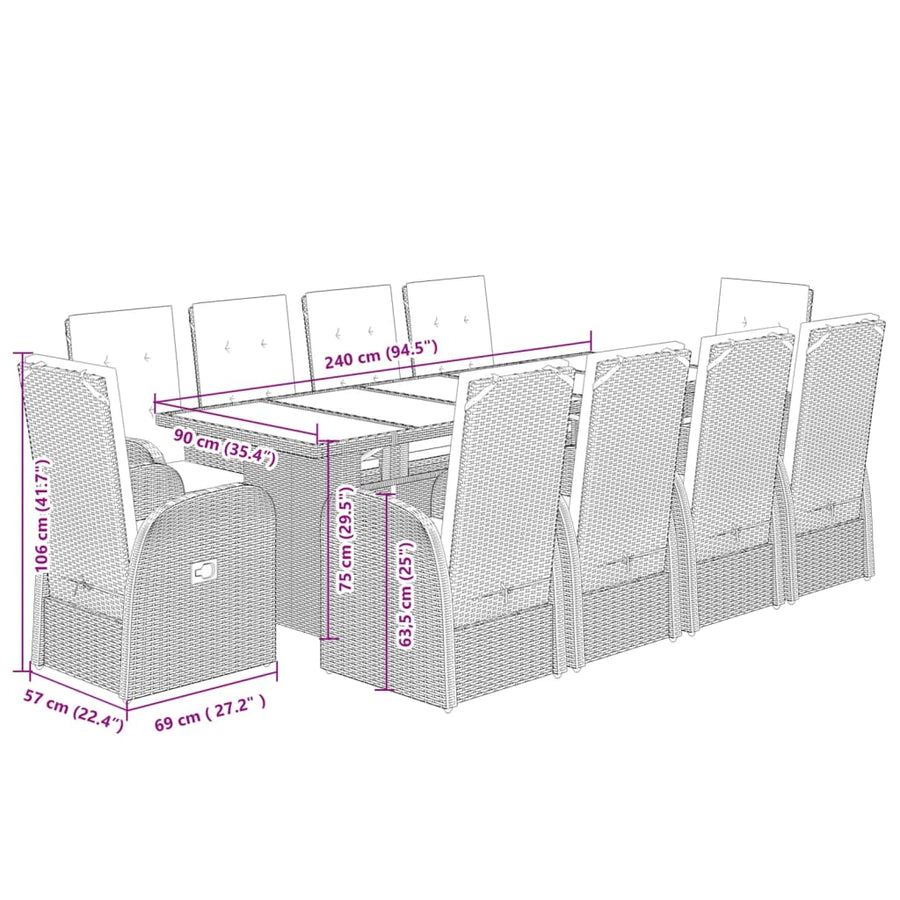 11-Delige Tuinset Met Kussens Poly Rattan Grijs 10