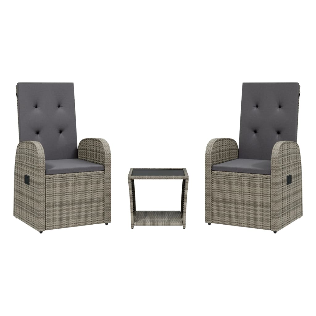 3-Delige Tuinset Met Kussens Poly Rattan Grijs