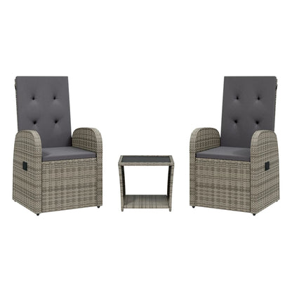 3-Delige Tuinset Met Kussens Poly Rattan Grijs