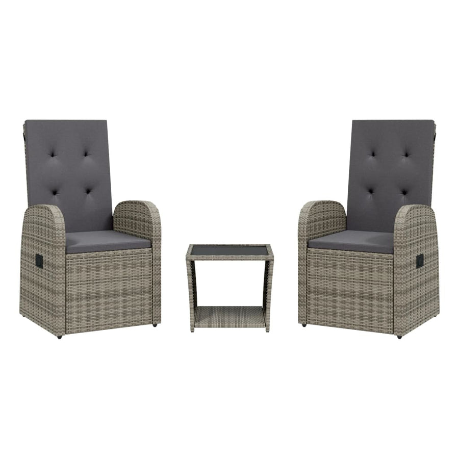 3-Delige Tuinset Met Kussens Poly Rattan Grijs