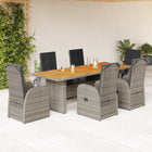 7-delige Tuinset met kussens poly rattan grijs