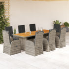 9-delige Tuinset met kussens poly rattan grijs