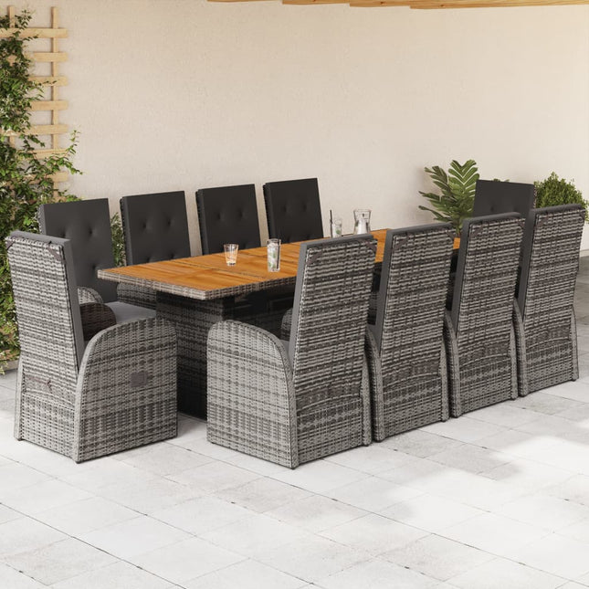 11-delige Tuinset met kussens poly rattan grijs