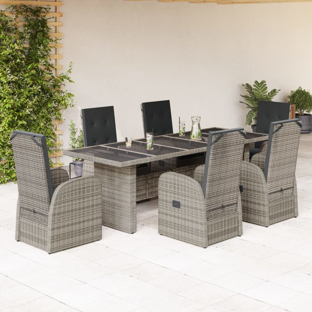 7-delige Tuinset met kussens poly rattan grijs