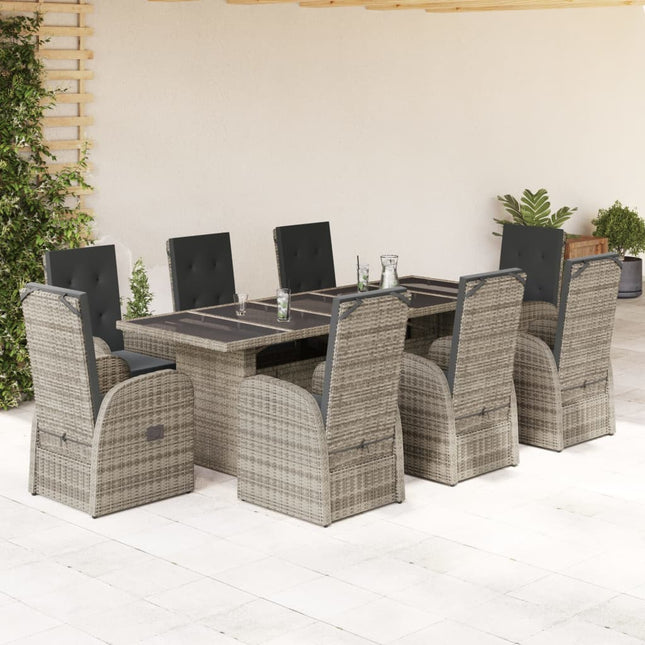 9-delige Tuinset met kussens poly rattan grijs