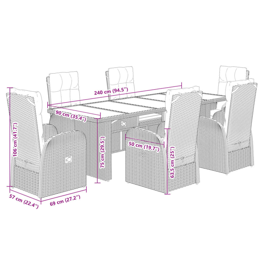 7-Delige Tuinset Met Kussens Poly Rattan Zwart 6