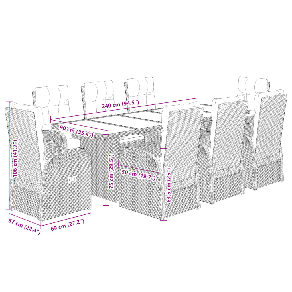 9-Delige Tuinset Poly Rattan Zwart 8