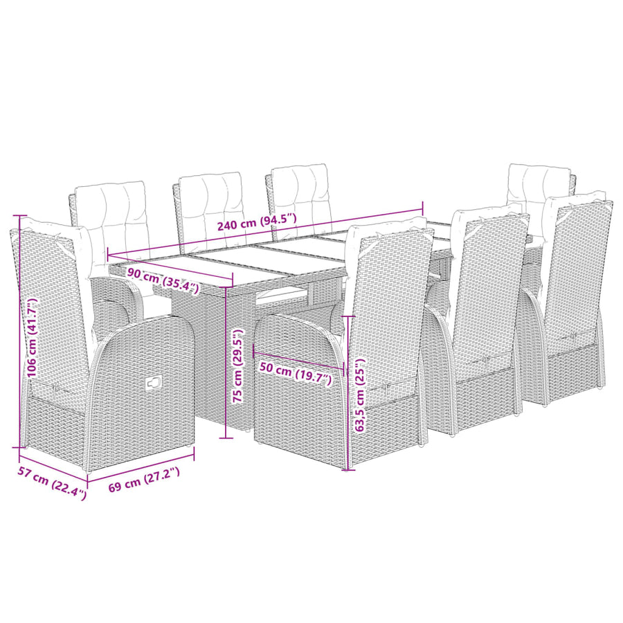 9-Delige Tuinset Poly Rattan Zwart 8