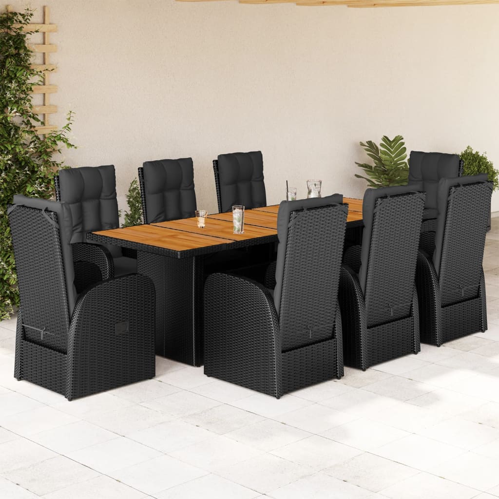 9-Delige Tuinset Poly Rattan Zwart 8