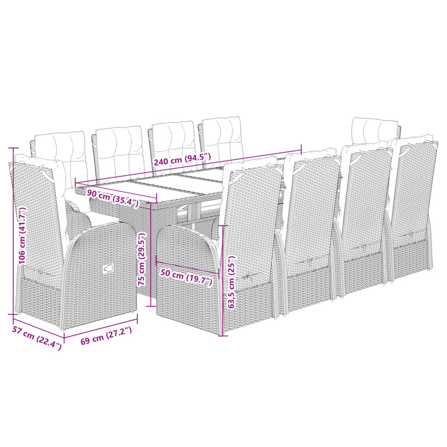 11-Delige Tuinset Met Kussens Poly Rattan Zwart 10
