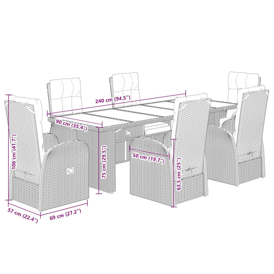 7-Delige Tuinset Met Kussens Poly Rattan Zwart 6