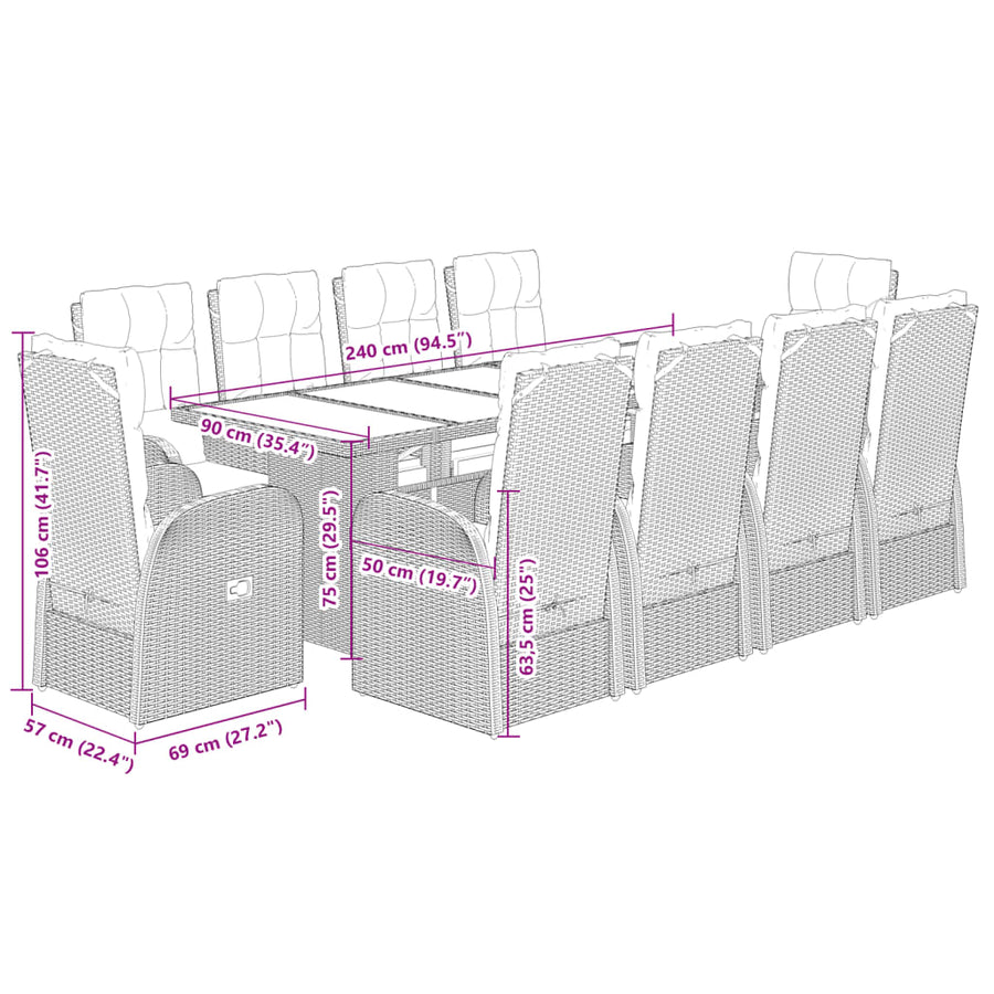 11-Delige Tuinset Met Kussens Poly Rattan Zwart 10