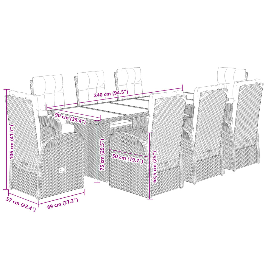 9-Delige Tuinset Poly Rattan Zwart 8