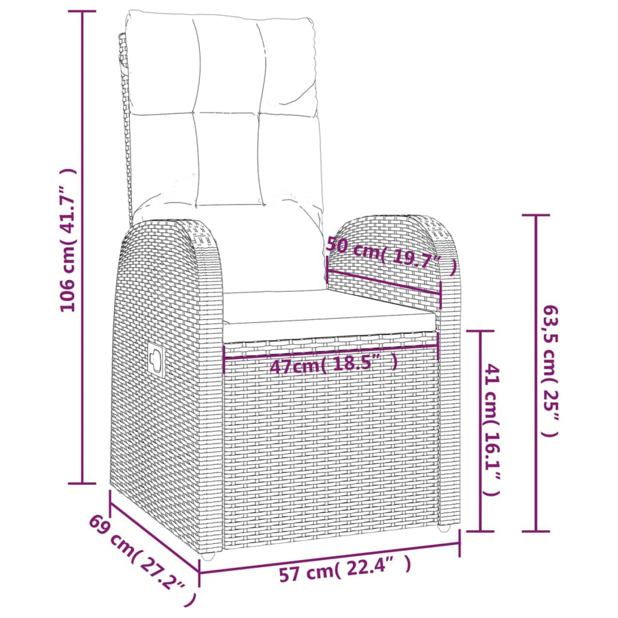 9-Delige Tuinset Poly Rattan Zwart 8