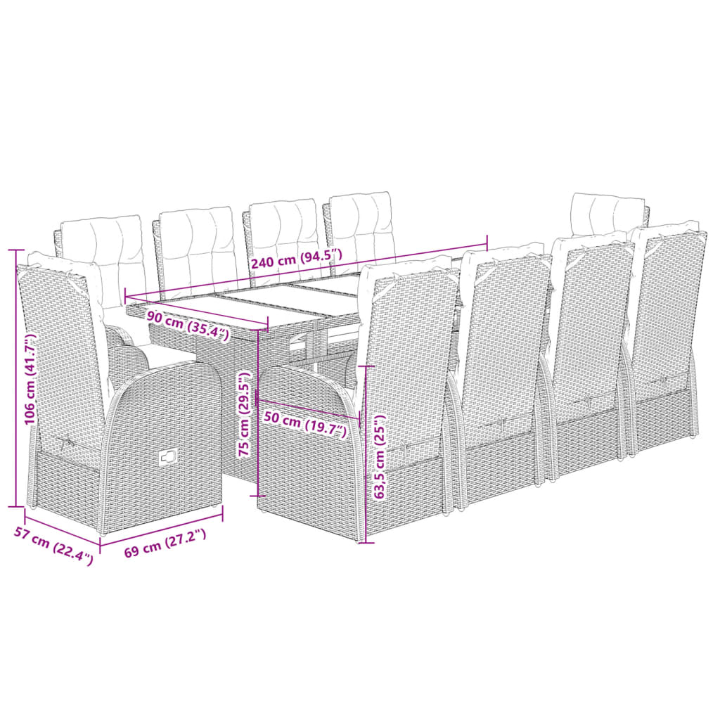 11-Delige Tuinset Met Kussens Poly Rattan Zwart 10