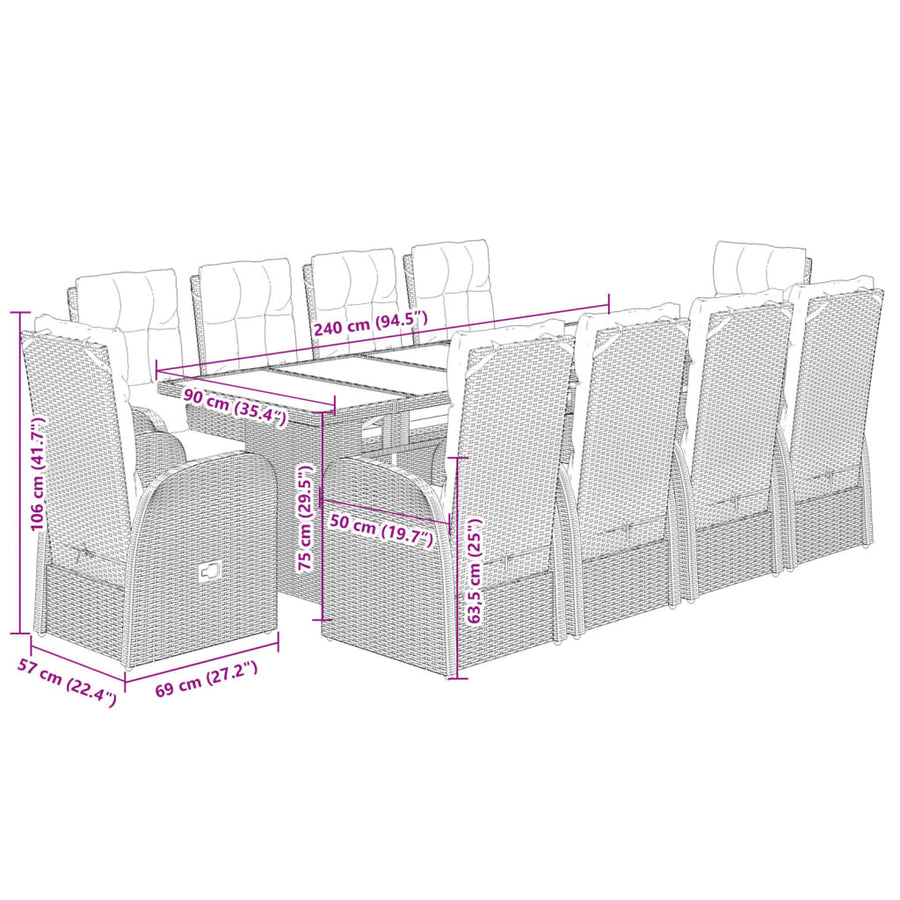 11-Delige Tuinset Met Kussens Poly Rattan Zwart 10