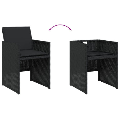 5-delige Tuinset met kussens poly rattan zwart