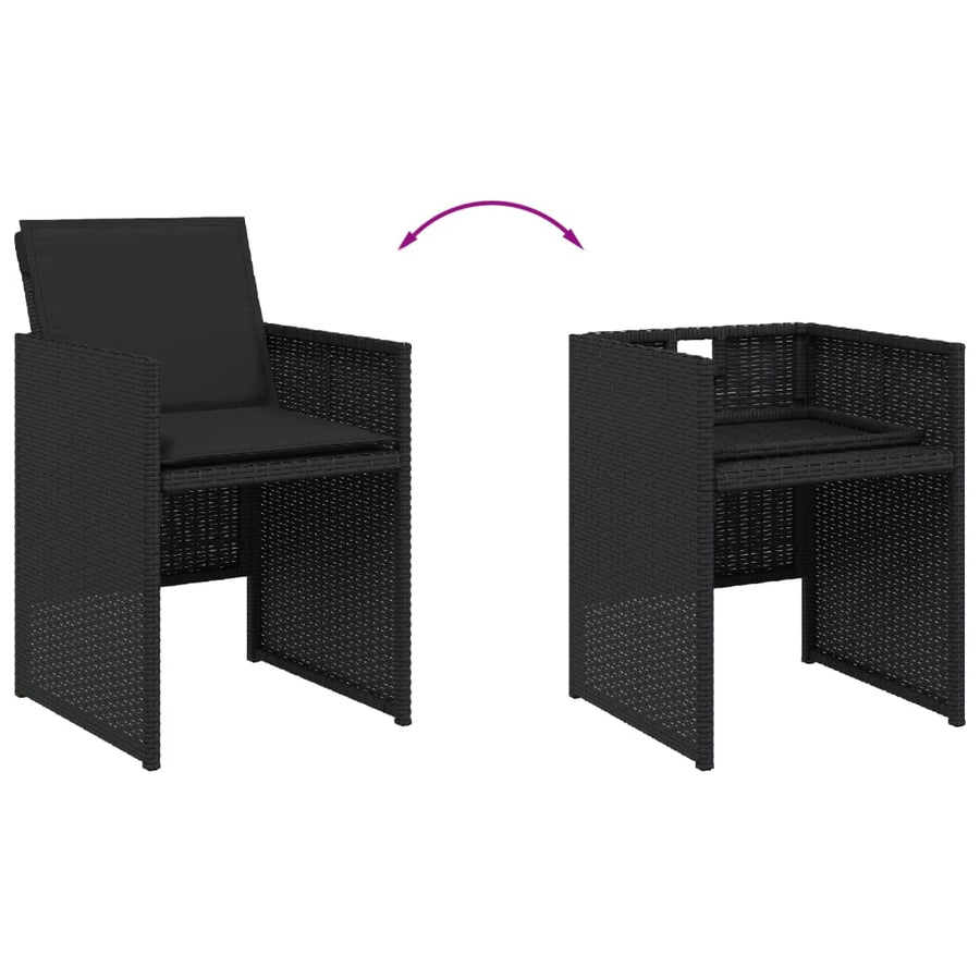 5-delige Tuinset met kussens poly rattan zwart