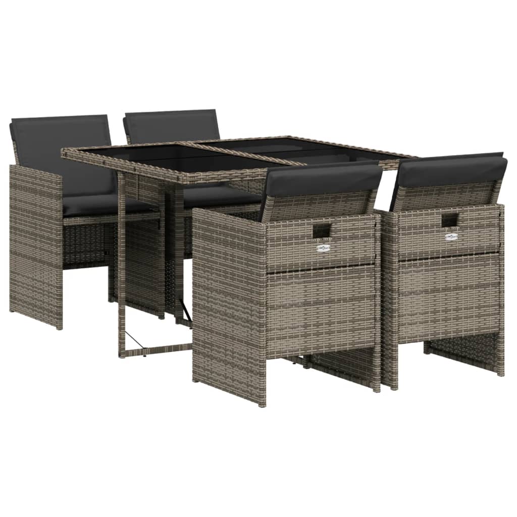 5-Delige Tuinset Met Kussens Poly Rattan 4 Grijs Glas