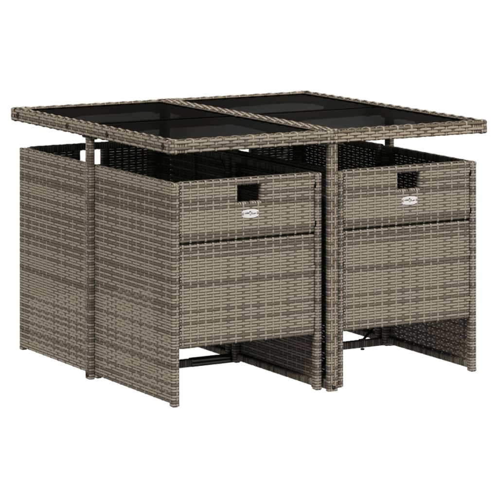 5-Delige Tuinset Met Kussens Poly Rattan 4 Grijs Glas