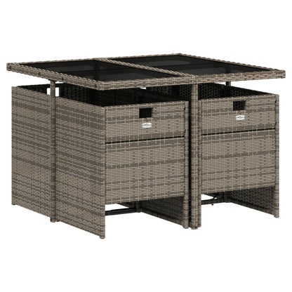 5-Delige Tuinset Met Kussens Poly Rattan 4 Grijs Glas