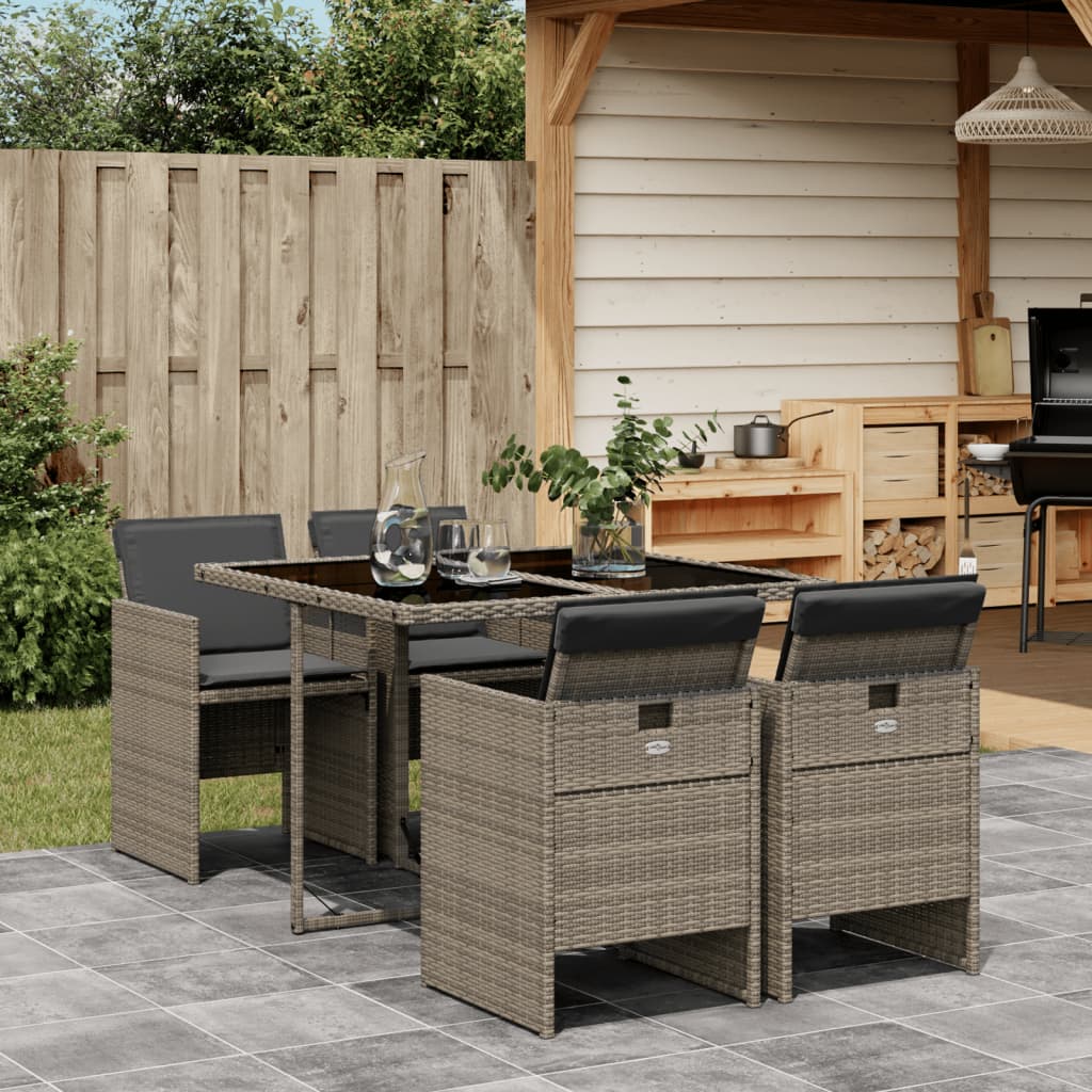 5-Delige Tuinset Met Kussens Poly Rattan 4 Grijs Glas