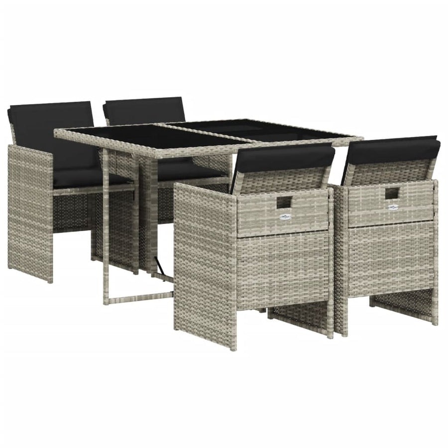 5-delige Tuinset met kussens poly rattan lichtgrijs