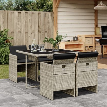5-delige Tuinset met kussens poly rattan lichtgrijs