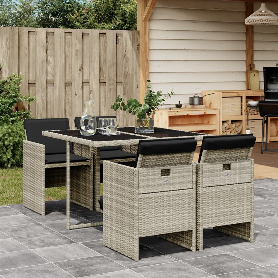 5-delige Tuinset met kussens poly rattan lichtgrijs
