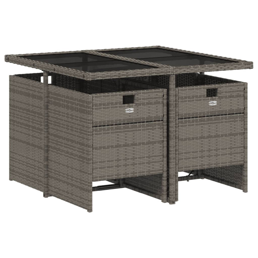 5-delige tuinset met kussens, grijs polyrotan
