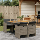 5-piece Garden Set with Cushions Poly Rattan Grey